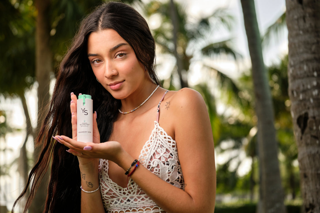 Skincare Model presenting YoungerSkin Serum in Miami Beach South Pointe Park